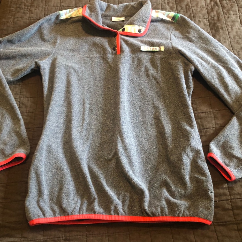 Columbia Fleece Pullover Plaid Trim‎ Snap Neck Activewear Top, M